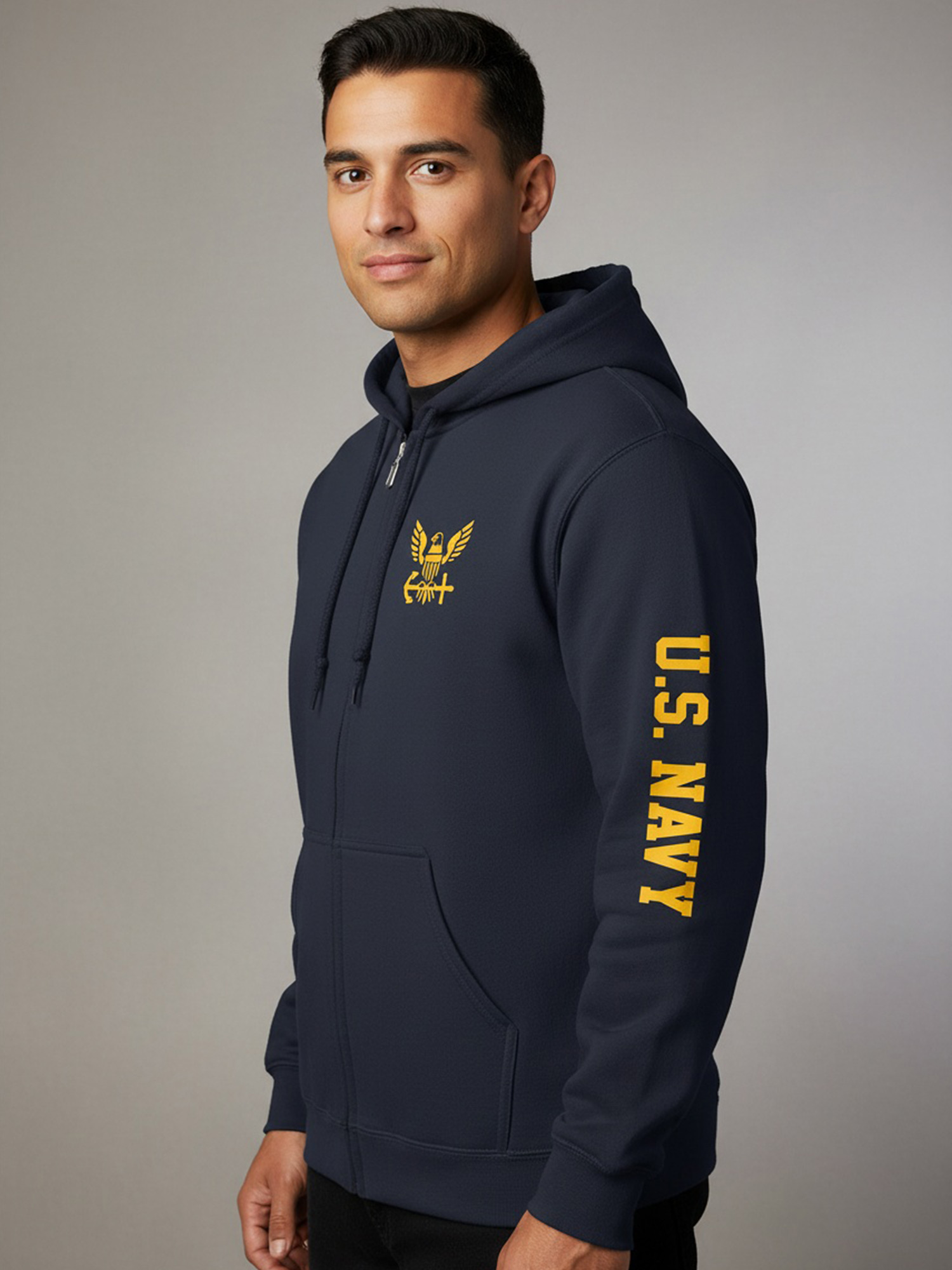 zerogravitee U.S. Navy Gold Sleeve Print Full-Zip Hooded